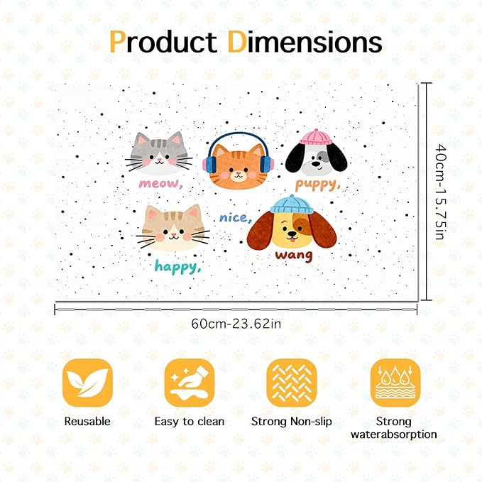 Pet Feeding Mat 24x16 inch Cat and Dog Print Meal Pad Non Slip Floor Mat - Image 6