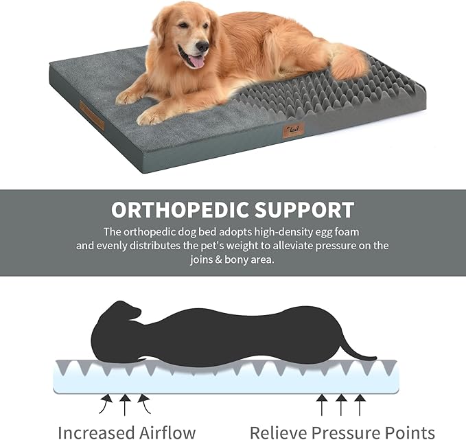 Large Comfy Washable Dog Bed, Orthopedic Egg Crate Foam Dog Crate Mat - Image 3