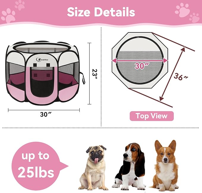 Pink Puppy Playpen for Middle Dog Cat, Dog Tent Crates Cage Indoor/Outdoor - Image 7