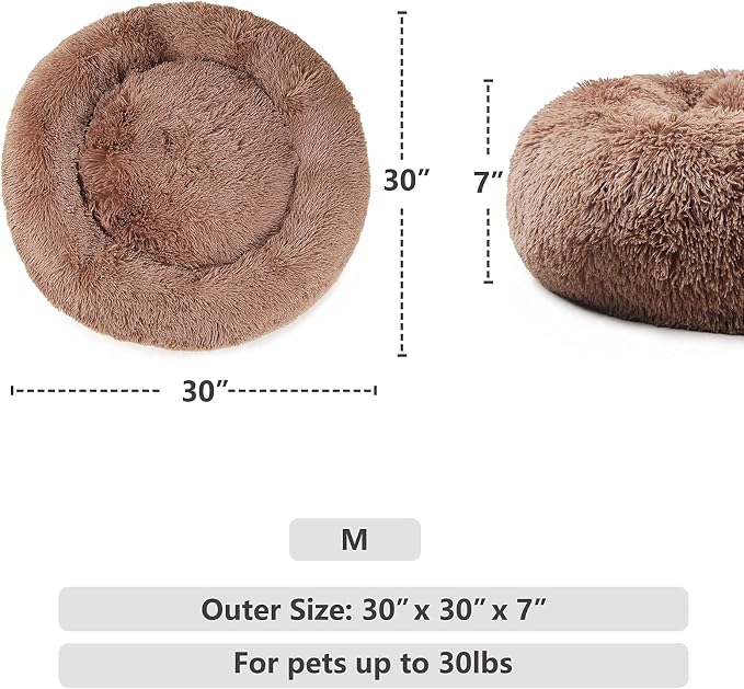 Calming Dog Bed for Medium Dogs Washable Donut 30 inches Anti-Slip Pet Bed - Image 3