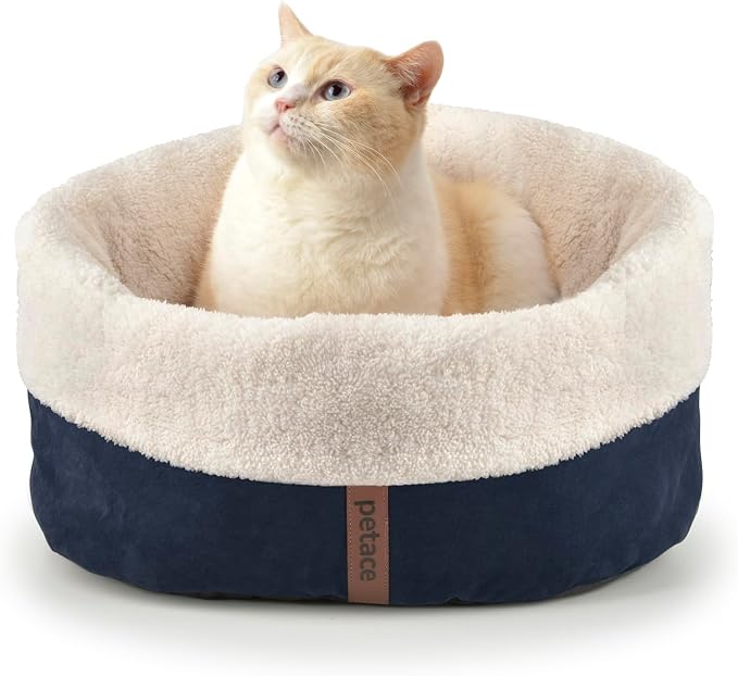 Self Warming Cat Bed, 17.7" x 13.7" Anti-Slip Soft Round Thermal Pet Cushion Bed by petace