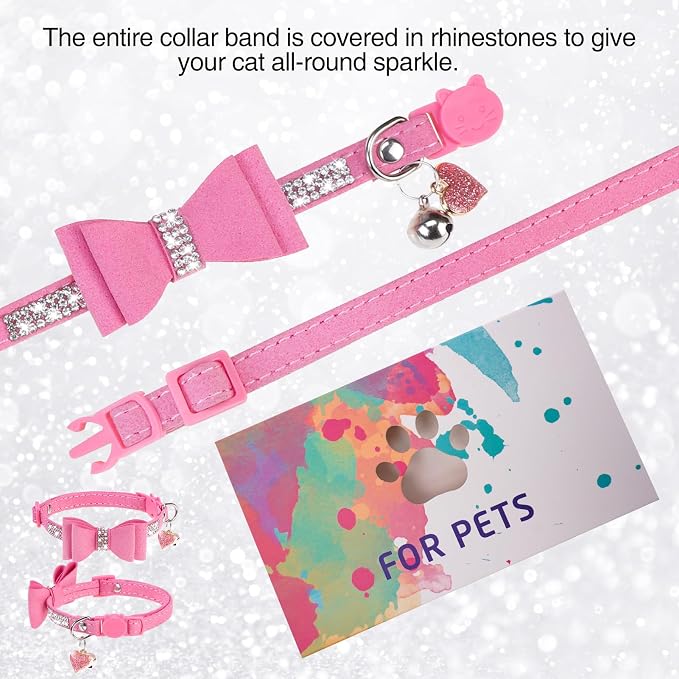 Rhinestone Cat Collar with Bow, Breakaway Elegant Female Diamond Cat Collars - Image 2