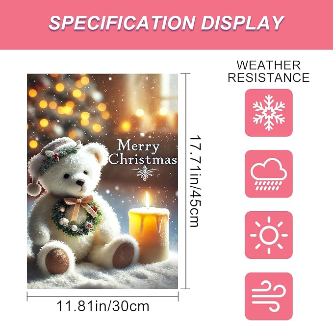 Christmas Garden Flag 12x18 Inch Merry Christmas Bear Flag Double Sided Holiday - Image 3