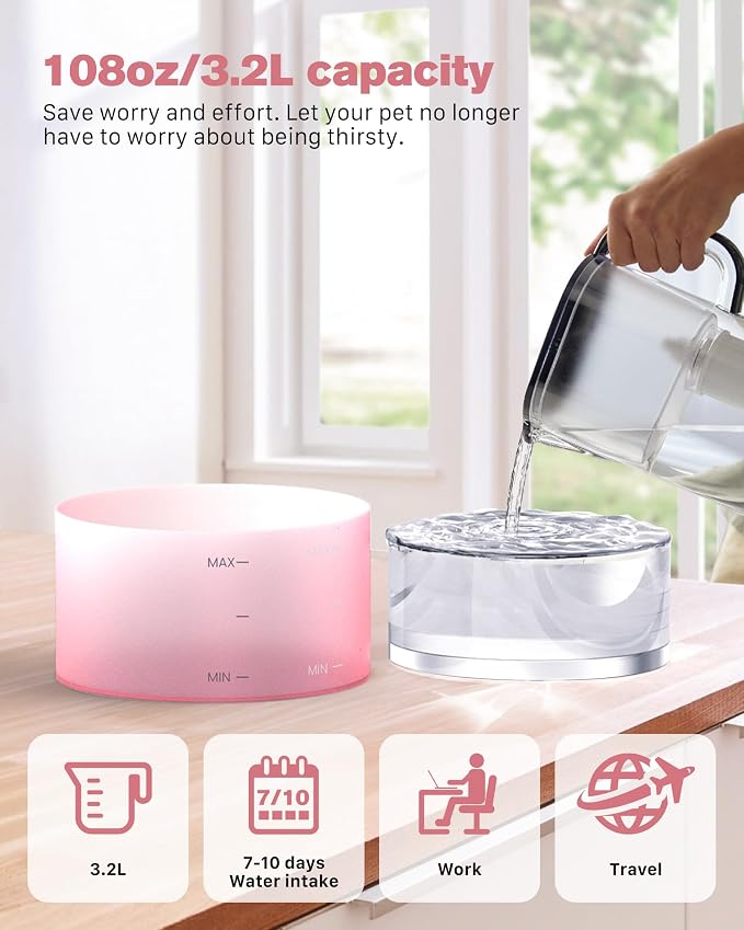 Pink Cat Water Fountain:108oz/3.2L Cat Fountain Super Silent Pet Water Fountain - Image 6