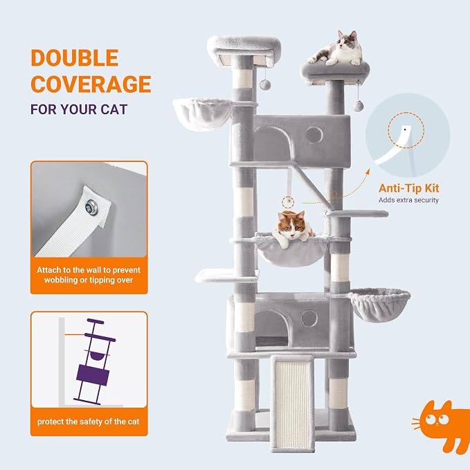 Allewie 81 Inches Tall Cat Tree/Multi-Level Large Climbing Tree House and Towers - Image 7