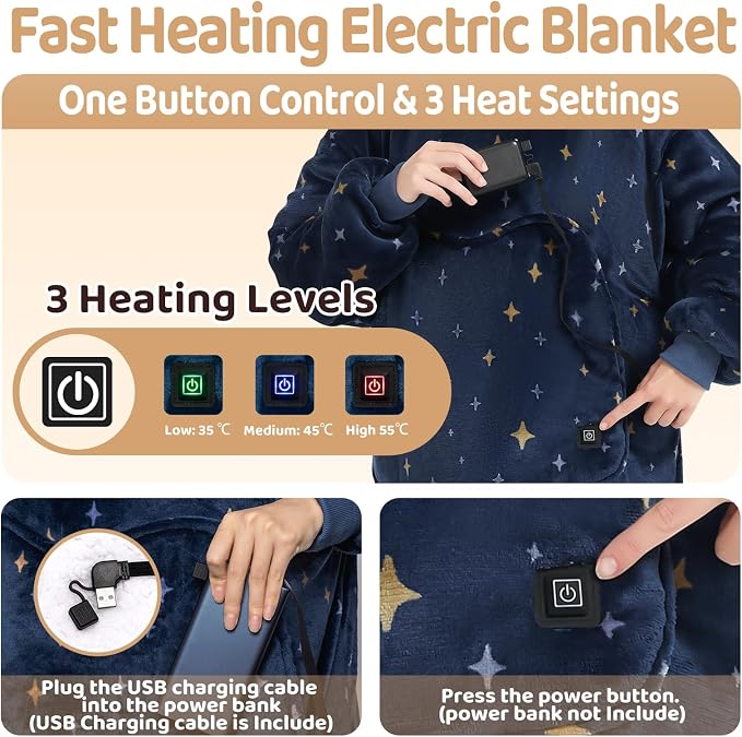 Mewaii Wearable Blanket Hoodie for Adults, Warm Sherpa & Soft Flannel Long - Image 2