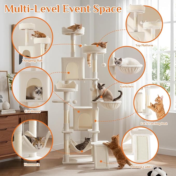 Sweetcrispy Cat Tree 75 Inch, Large Multi-Level Tall Cat Tree Tower - Image 5
