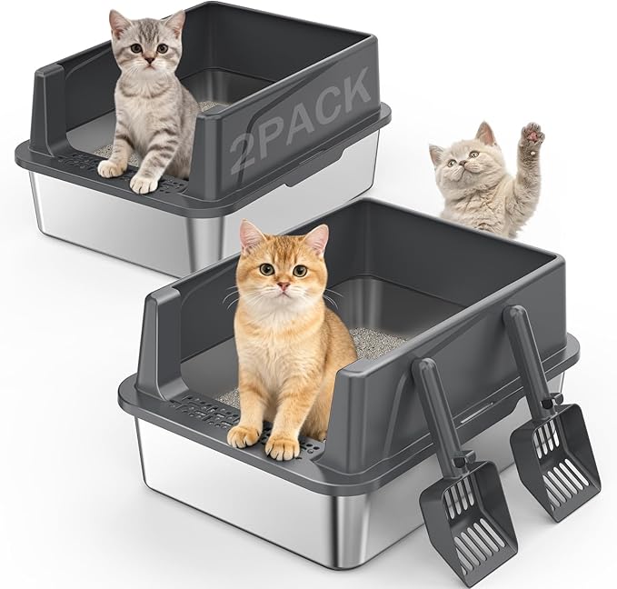 2PACK Stainless Steel Cat Litter Box by MIXJOY