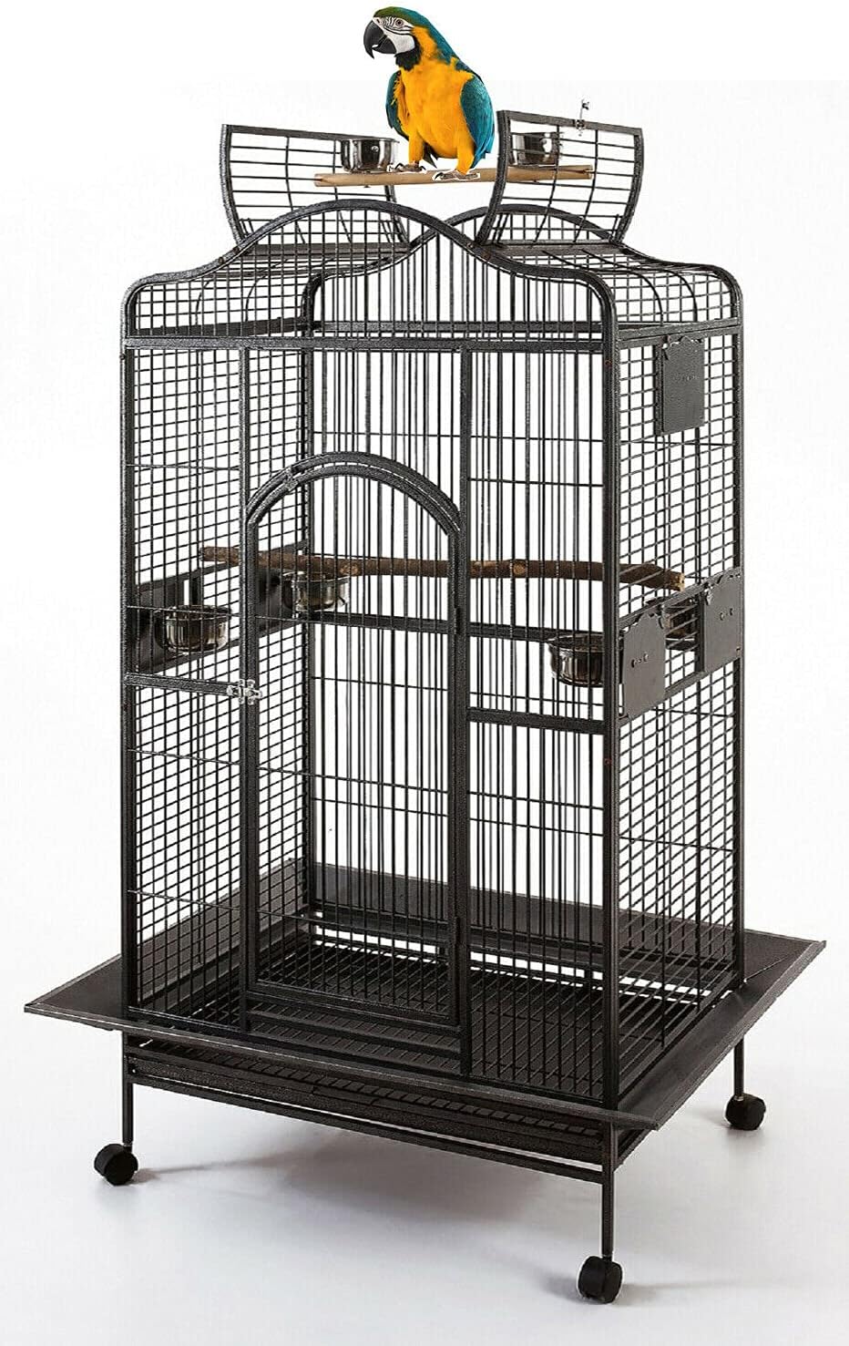 Extra Large Wrought Iron Dome Top Bird Cage, Black-Vein - GlobalHabitat Supply