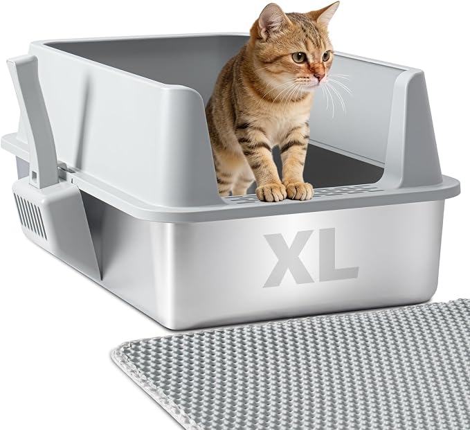 Stainless Steel Litter Box, XL Metal Litter Box by Futam