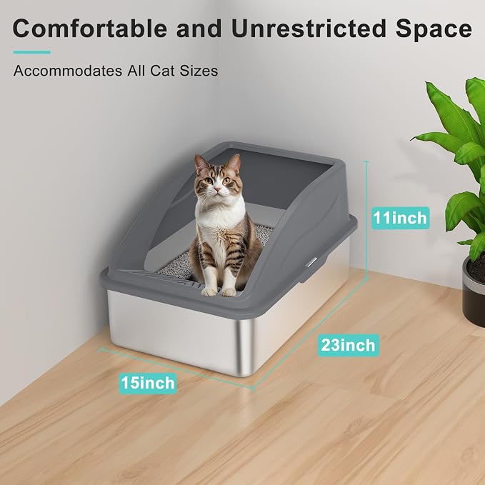 2 Pack Stainless Steel Litter Box | XL Enclosed Cat Litter Boxes - Image 6