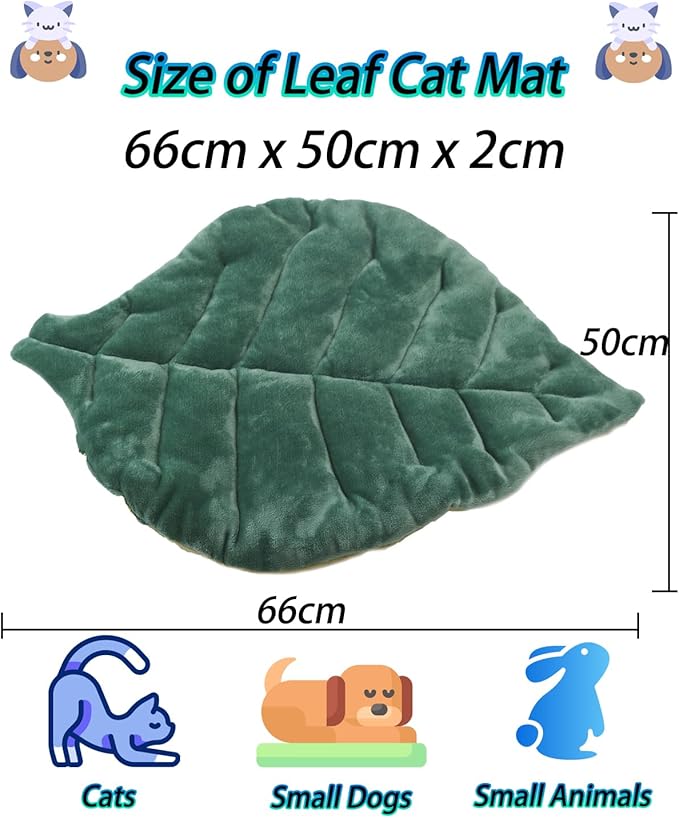 Cat Mat Self Warming Cat Bed 26"x20" Leaf Shaped Cotton Soft Warm Pet Pad - Image 2