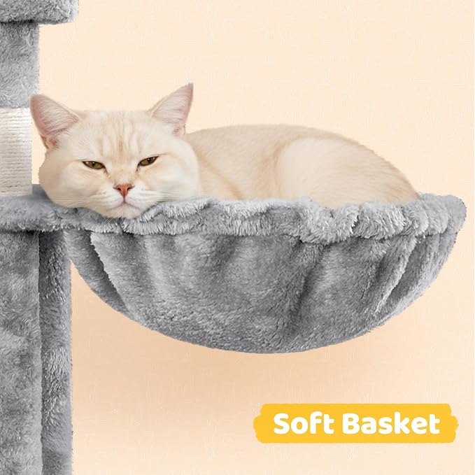Yaheetech Cat Tree, 67in Large Tower w/ 3 Removable Teaser Sticks, 2 Kitten-Ear - Image 5