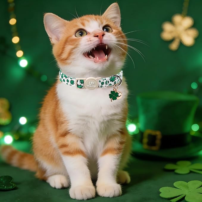 Cat Collar, Spring Green Shamrock Cat Collar - Image 5
