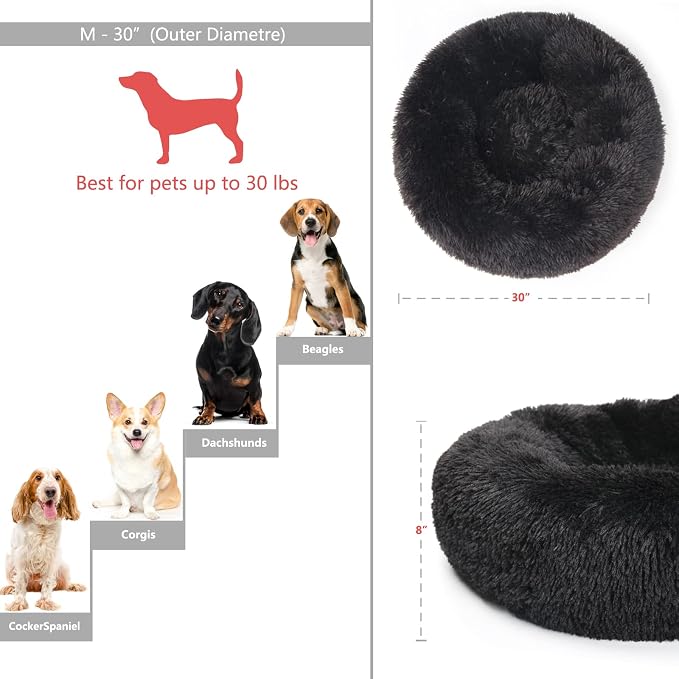 Calming Donut Dogs Beds for Medium Dogs up to 45 lb, 30inch Anti-Slip Plush - Image 4
