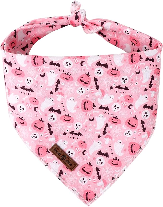 Lionet Paws Cotton Halloween Dog Bandanas Pink, Pumpkin Comfortable Dog Bandana by lionetpaws