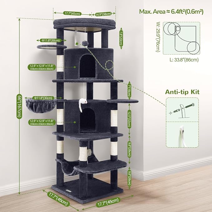Globlazer Corner Cat Tree for Large Cats, 66inch Tall Curved Series Large Cat - Image 7