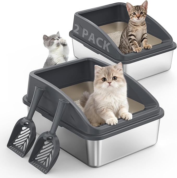 2 Pack Stainless Steel Litter Box by AIPERRO
