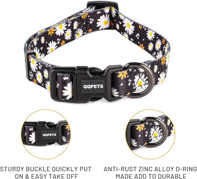 QQPETS Adjustable Soft Dog Collar: Print Flower Pink Multicolor Cute Patterns - Image 7