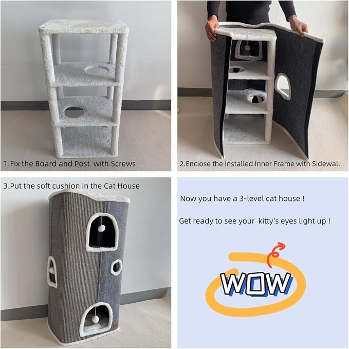 4-Level Cat House for Indoor Cats, Covered Cat Beds and Furniture - Image 4