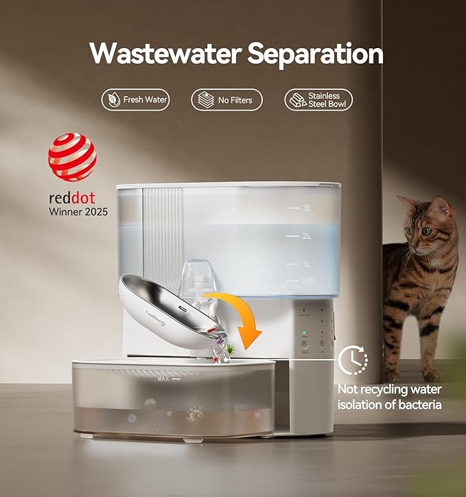 Wireless Cat Water Fountain No Filters, Wastewater Separation, FEELNEEDY - Image 2