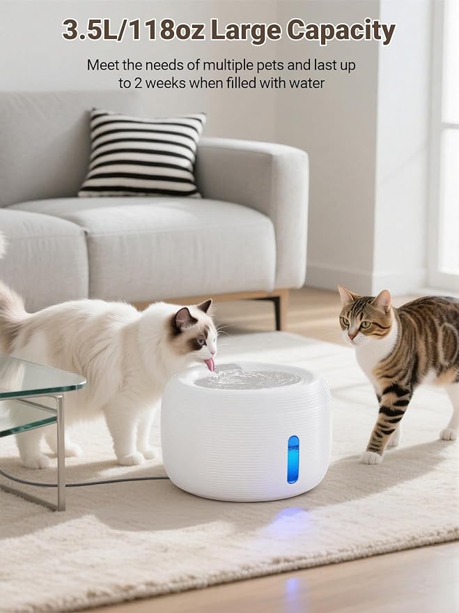 SIBAYS 3.5L Cat Water Fountain, 118oz Large Capacity Pet Water Fountain - Image 2
