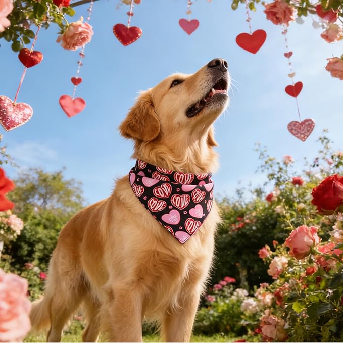 PAWCHIE Valentine's Day Dog Bandanas 4 Pack, Reversible Dog Party Triangle - Image 2