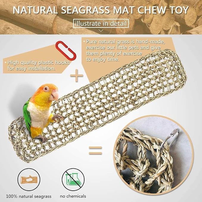 2Pcs Bird Seagrass Mat 30 × 7" Natural Grass Woven Net Hammock - Image 2