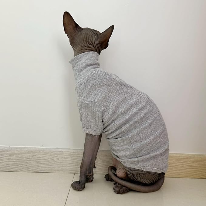 Sphynx Hairless Cats Shirt Cotton Cat Turtleneck Sweater Pullover Kitten - Image 3