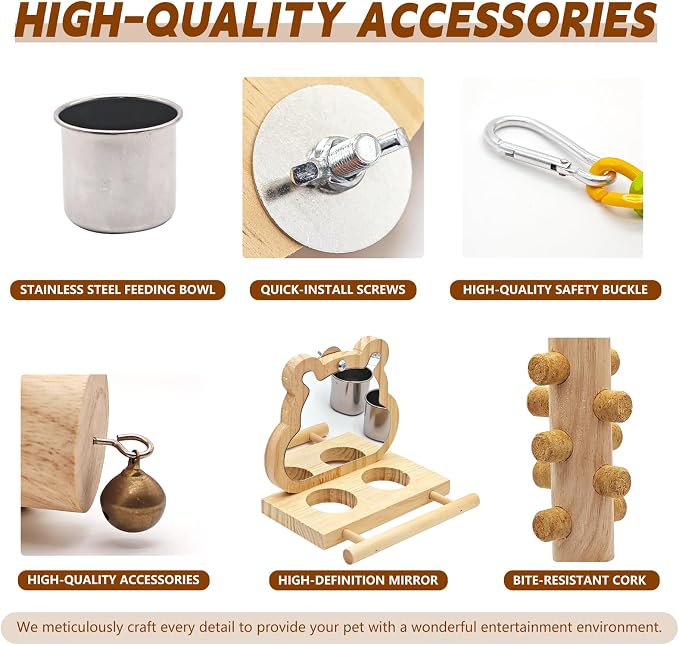 5PCS Bird Perch and Toy Set. Includes a Perch, and Chew Toy. Hangable Natural - Image 5