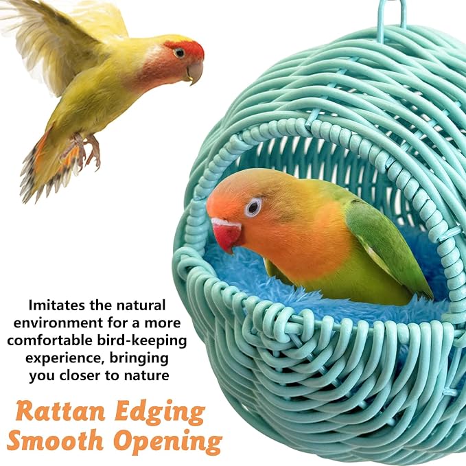BNOSDM Rattan Parrot Nesting House Bird Nest Parakeet Hanging Swing Soft - Image 8