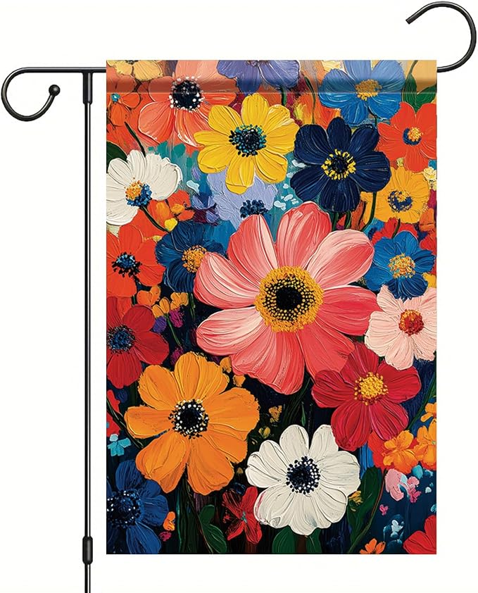 Garden Flag Colorful Flower Field Oil Painting Style Yard Welcome Banner Double by StarlitPatio