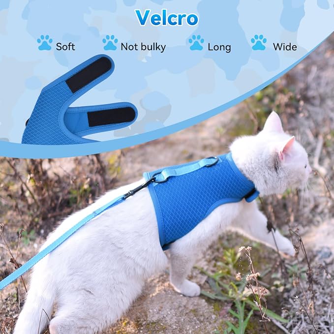 Cat Harness and Leash for Walking Escape Proof Breathable Mesh Fabric, Solid - Image 4