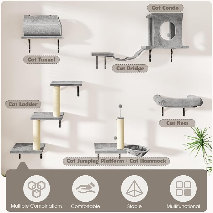NUNU LAB 7-in-1 Wall Mounted Cat Climber Set, Cat Wall Furniture Set - Image 6