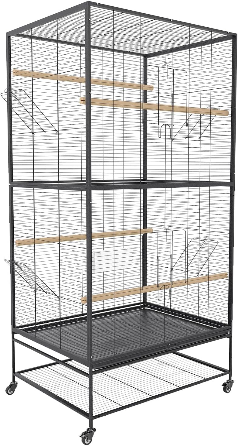 66-Inch Wrought Iron Parrot Flight Cage with Rolling Stand - GlobalHabitat Supply