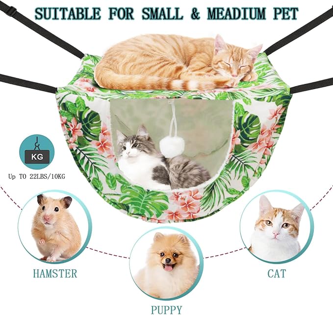 JSPYFITS Cat Cage Hammock with Ball, Double Layer Hanging Adjustable Soft Pet - Image 2