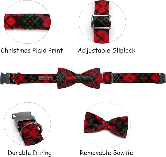 Dog Collar, Christmas Dog Collar Plaid Pet Collar Bow Holiday Bows Girl Boy - Image 2