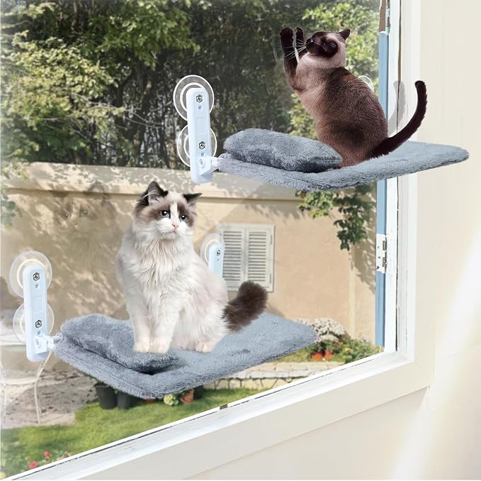 2-Pack Cat Window Perch for Cats Inside Cordless, Sturdy Foldable Cat Hammock by Unknown