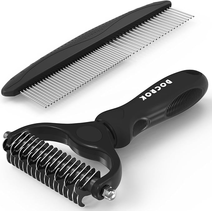 Pet Grooming Combo: Undercoat Rake, Dematting Deshedding Brush by Docrok