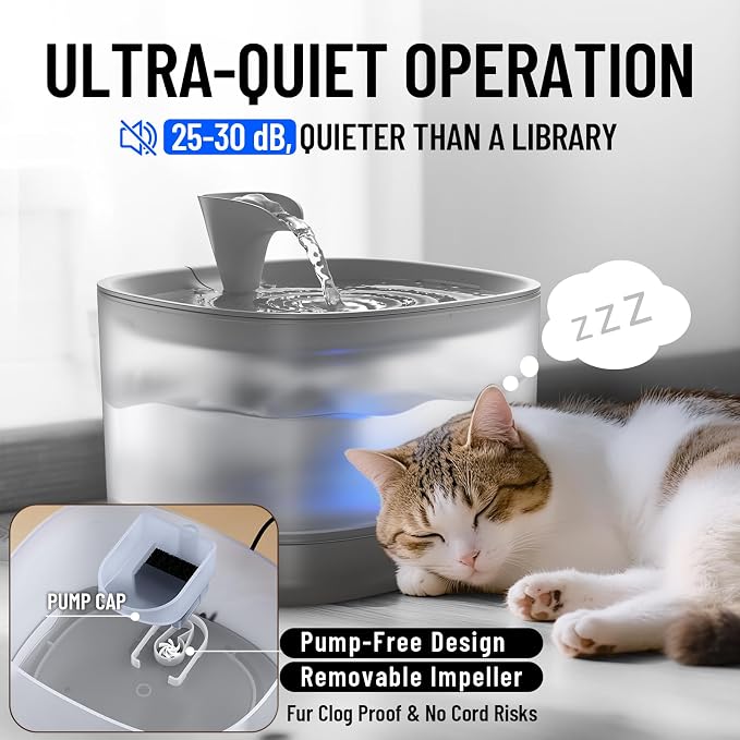 Veken Cat Water Fountain with Detachable Tank, 84oz/2.5L Pet Drinking Dispenser - Image 3