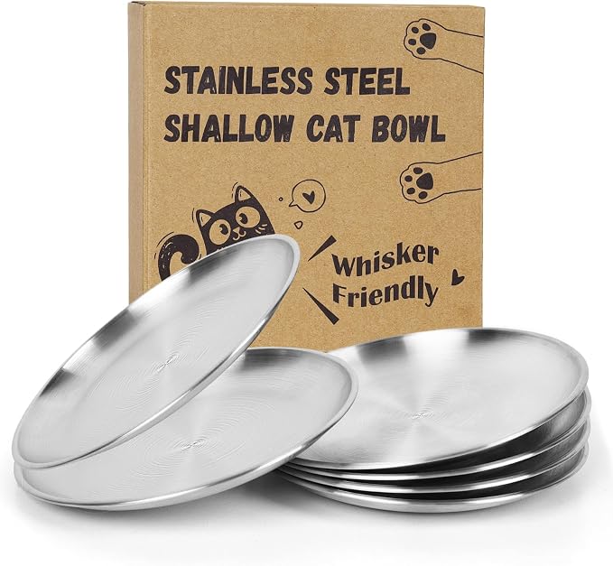 6-Pack Stainless Steel Cat Food Bowls, Shallow Whisker-Friendly Non-Slip by OriginalDesignbyPetLovers