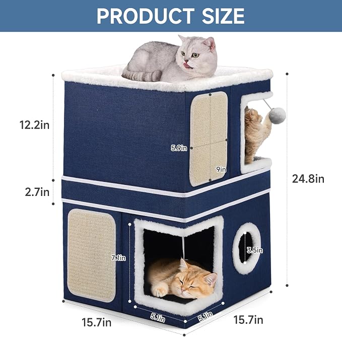 Shikha 2-Storey Cat Houses for Indoor Cats, Dual-Purpose Double Large Cat Beds - Image 3