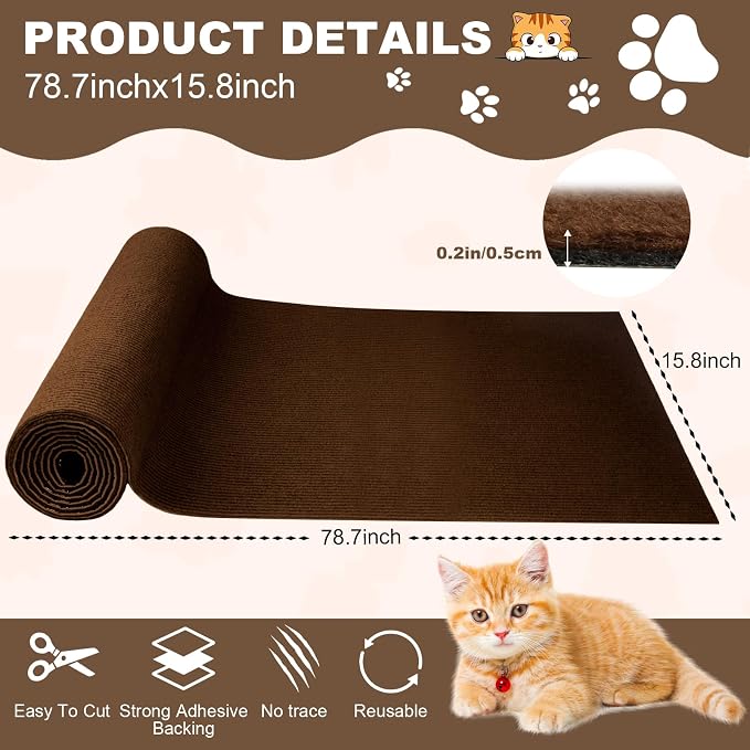 Cat Scratch Furniture Protector, 78.7"x15.8" Cat Scratching Mat, Trimmable - Image 2