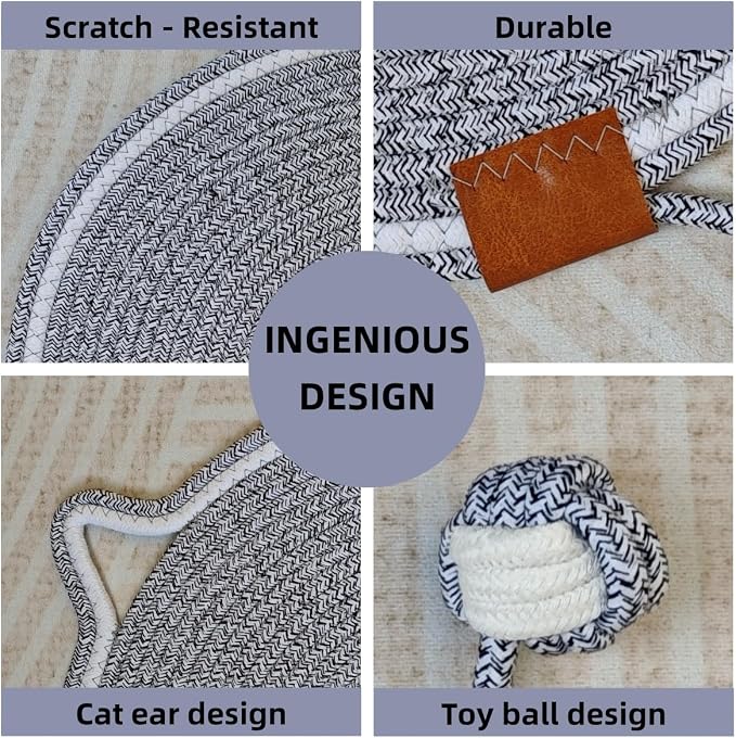 Cat Scratcher Mat, Natural Cotton Rope Cat Scratching Pad, 16.9'' Round Cat - Image 4