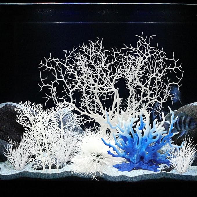 BEGONDIS 8 Pack Artificial Coral Ornament, Aquarium Plasitc Water Plants by BEGONDIS