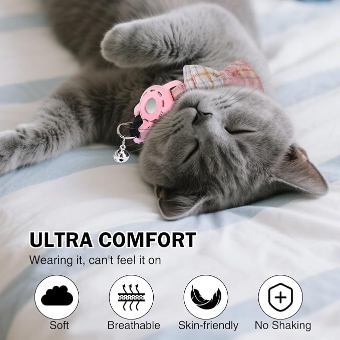 Airtag Cat Collar with Bells and Bowtie -Safety Elastic Band Kitten Collar - Image 4