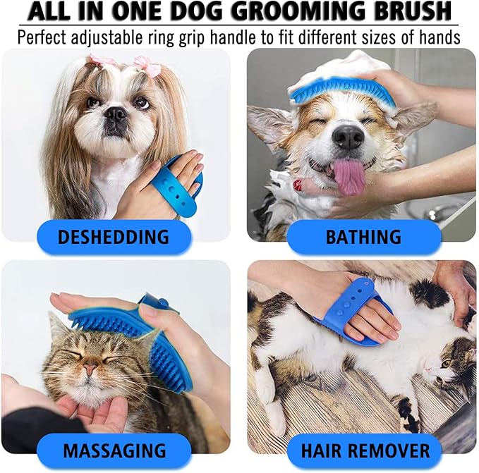 Dog Grooming Brush, Pet Shampoo Bath Brush Shedding Soothing Massage Rubber Comb - Image 4