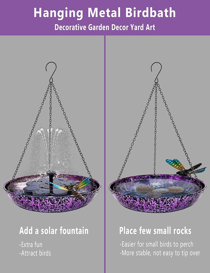 Hanging Bird Bath for Outdoor 11 Inch Colorful Purple&Blue Metal Bird Feeder - Image 6