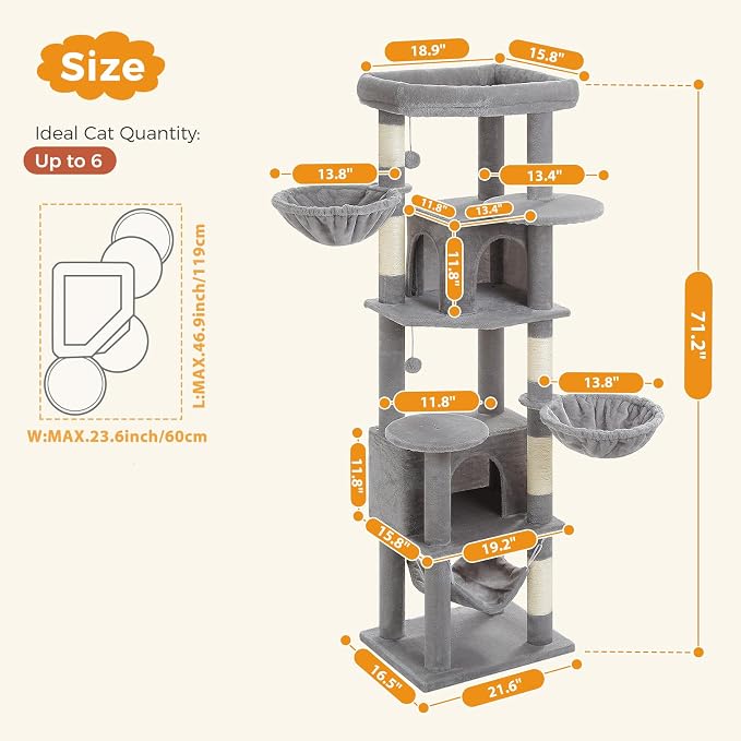 71.2" Tall Cat Tree for Indoor Cats - Image 7