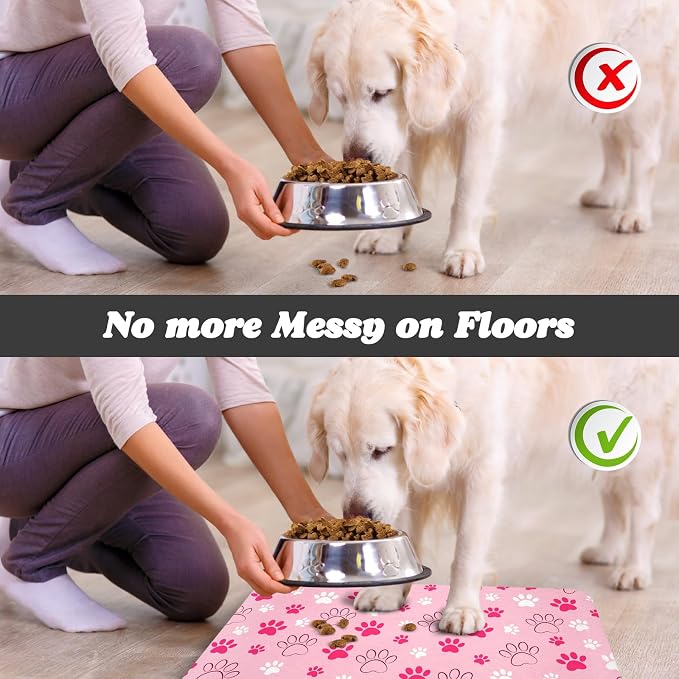 Dog Food Mat, Absorbent Water Bowl Mats Cat Pet Feeding Placemats Pink 17 * 30 - Image 5
